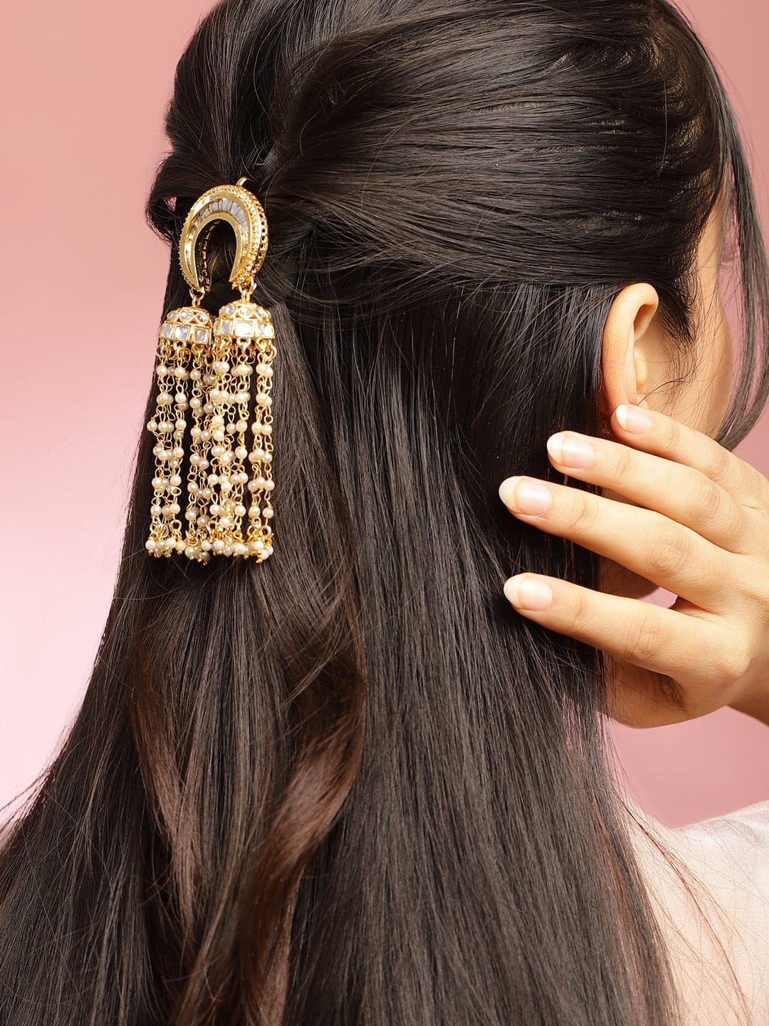 Kundan Pearl Shimmering Hair Brooch Head Jewellery