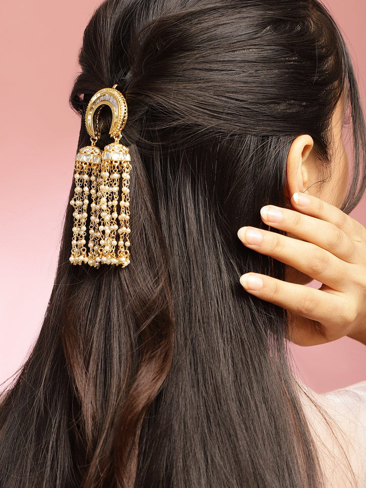 Kundan Pearl Shimmering Hair Brooch Head Jewellery