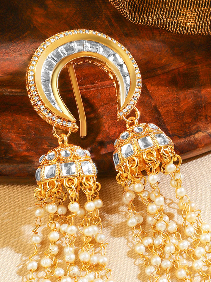 Kundan Pearl Shimmering Hair Brooch Head Jewellery