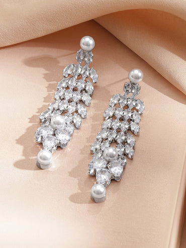 Line Baguette Zirconia Pearl Necklace Set Jewellery Set