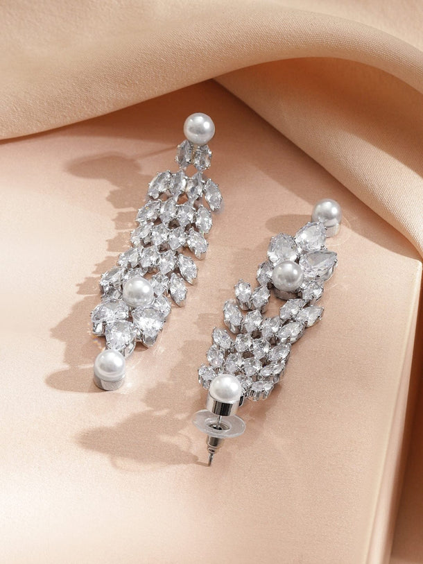 Line Baguette Zirconia Pearl Necklace Set Jewellery Set