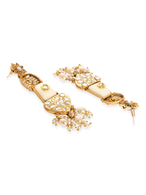 Lord Ganesh Chandelier Earrings with White Stones and Beads Hanging Earrings