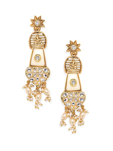 Lord Ganesh Chandelier Earrings with White Stones and Beads Hanging Earrings