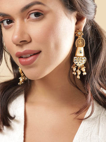 Lord Ganesh Chandelier Earrings with White Stones and Beads Hanging Earrings