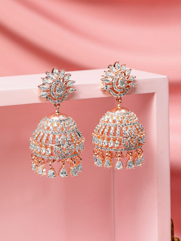 Luxe Aura American Diamond Zirconia Jhumka Earrings