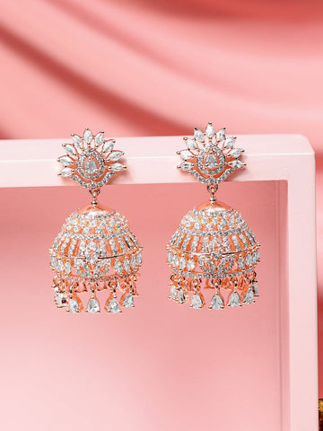 Luxe Aura American Diamond Zirconia Jhumka Earrings