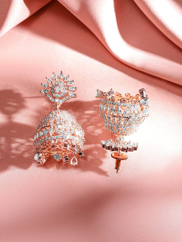 Luxe Aura American Diamond Zirconia Jhumka Earrings