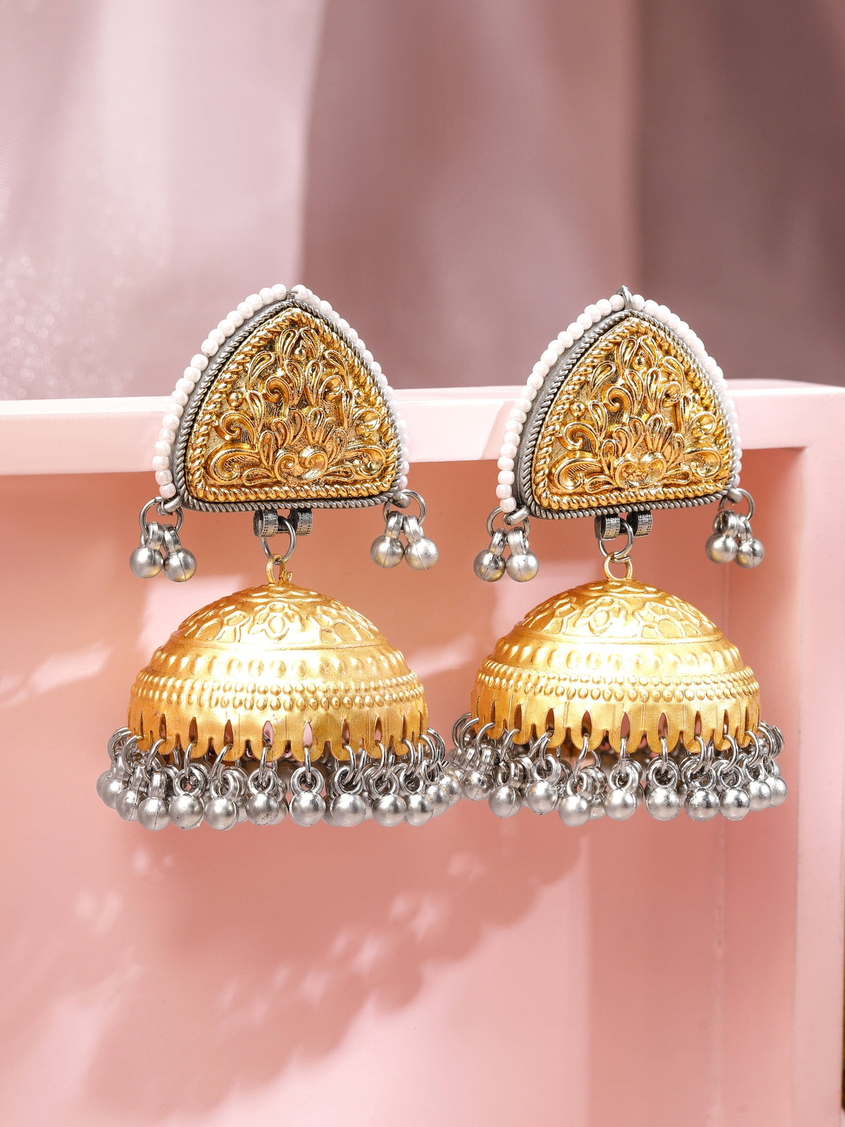 Luxurious Antique Gold Oxidised Jhumka Earrings
