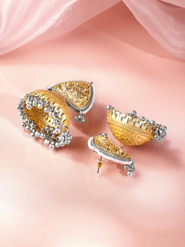 Luxurious Antique Gold Oxidised Jhumka Earrings