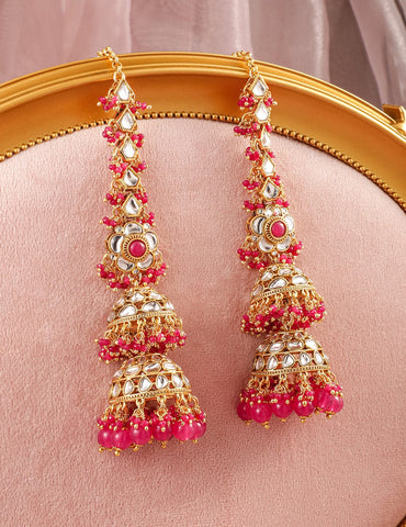 Luxurious Kundan Layered Pink Jhumka Earrings
