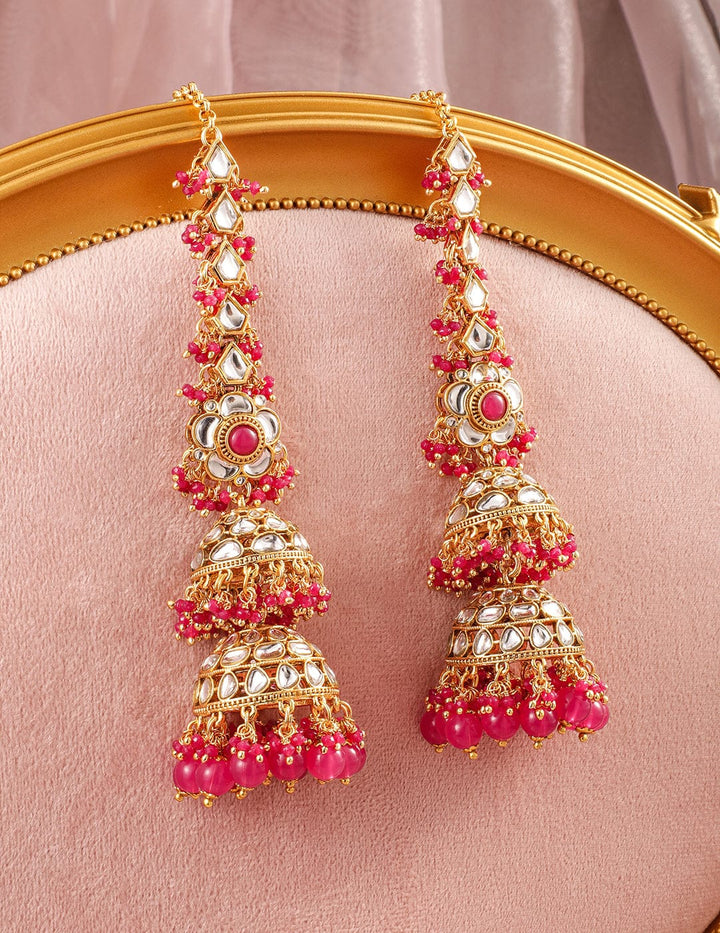 Luxurious Kundan Layered Pink Jhumka Earrings