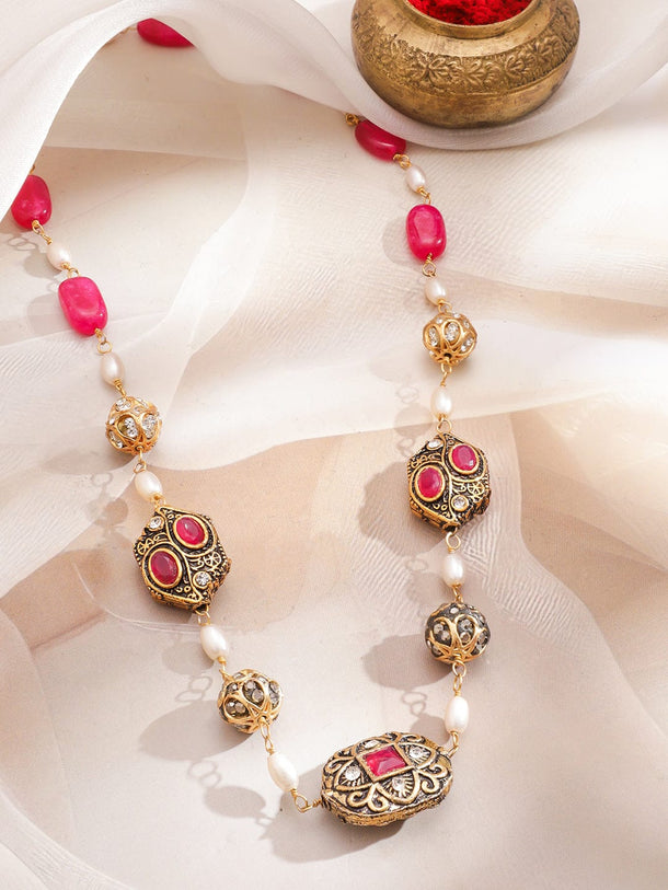 Luxuriously Beaded with Red Stones & Pearls Necklace Necklace & Chains