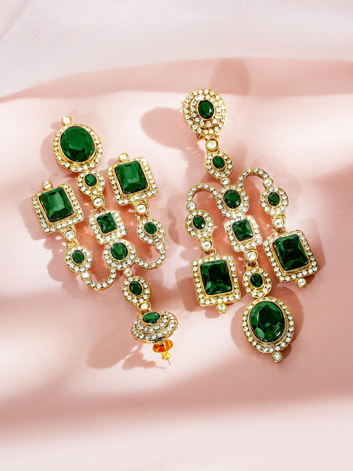 Luxury Bloom Green Stone Danglers Earrings