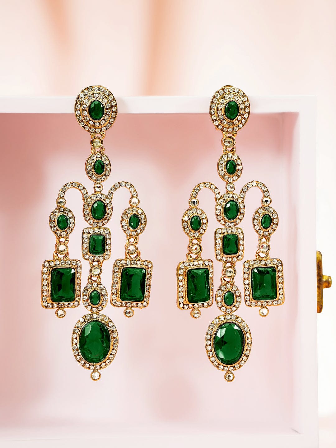 Luxury Bloom Green Stone Danglers Earrings
