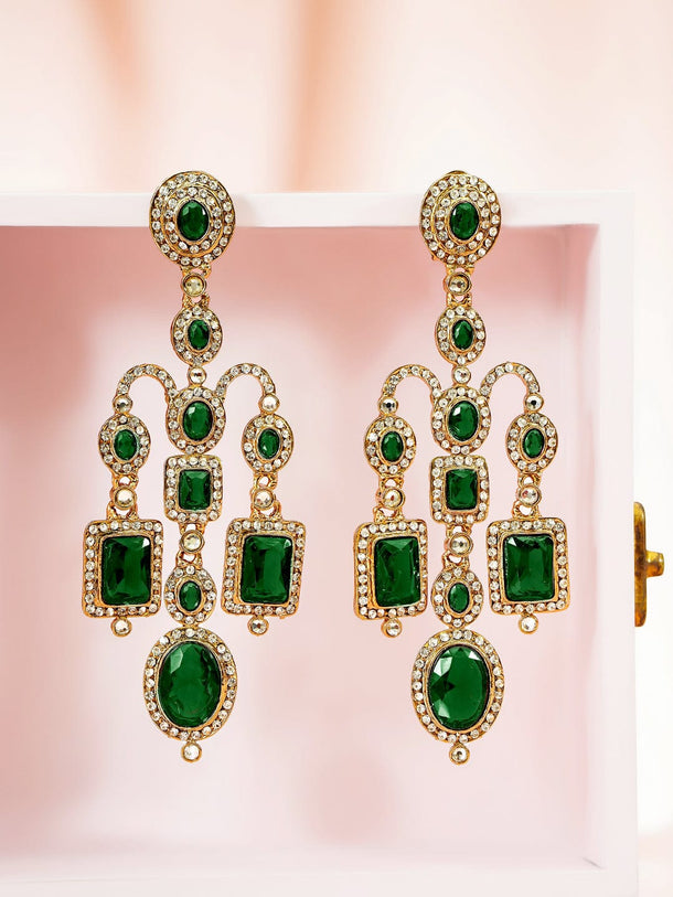 Luxury Bloom Green Stone Danglers Earrings