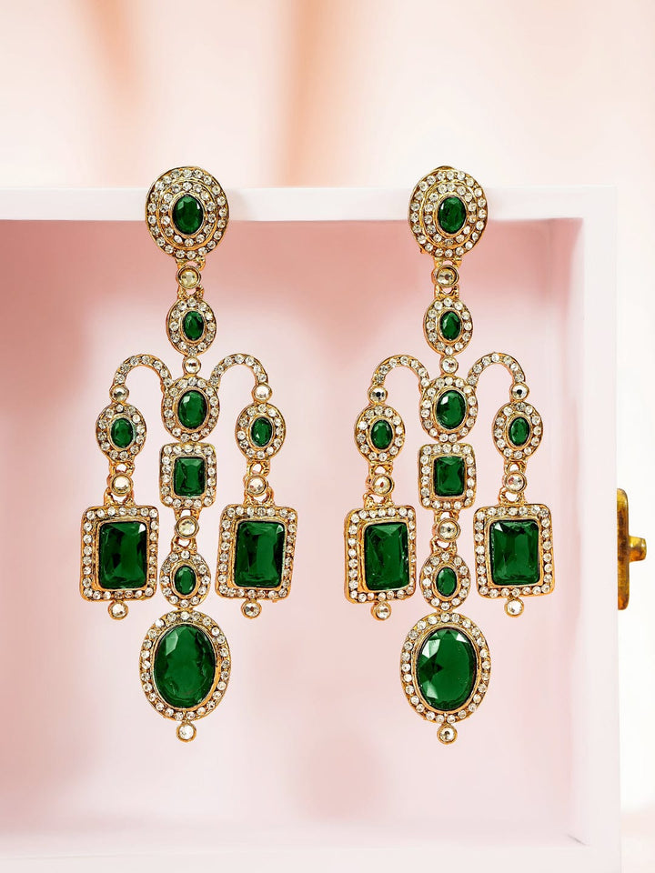 Luxury Bloom Green Stone Danglers Earrings