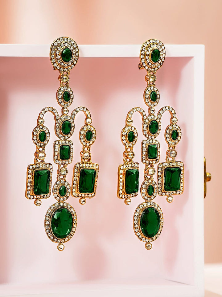 Luxury Bloom Green Stone Danglers Earrings