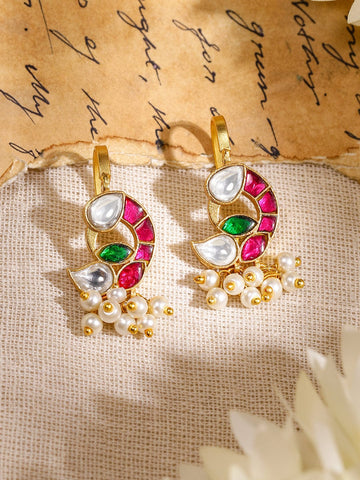 Majestic Pink White Kundan Ear Cuff Earrings