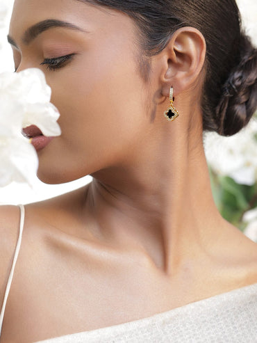 Minimal Glam American Diamond Zirconia Floral Hoops Earrings