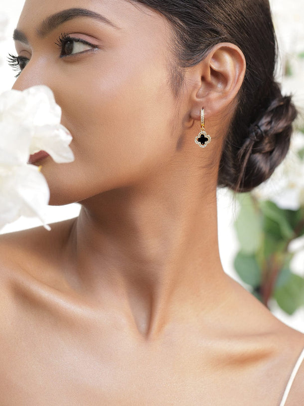 Minimal Glam American Diamond Zirconia Floral Hoops Earrings