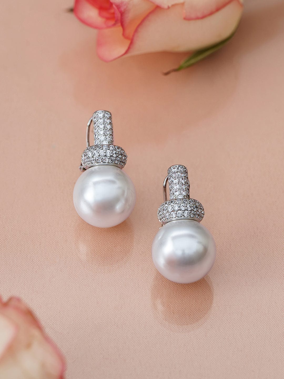 Minimal Grace American Diamond Zirconia Pearl Drop Earrings Earrings