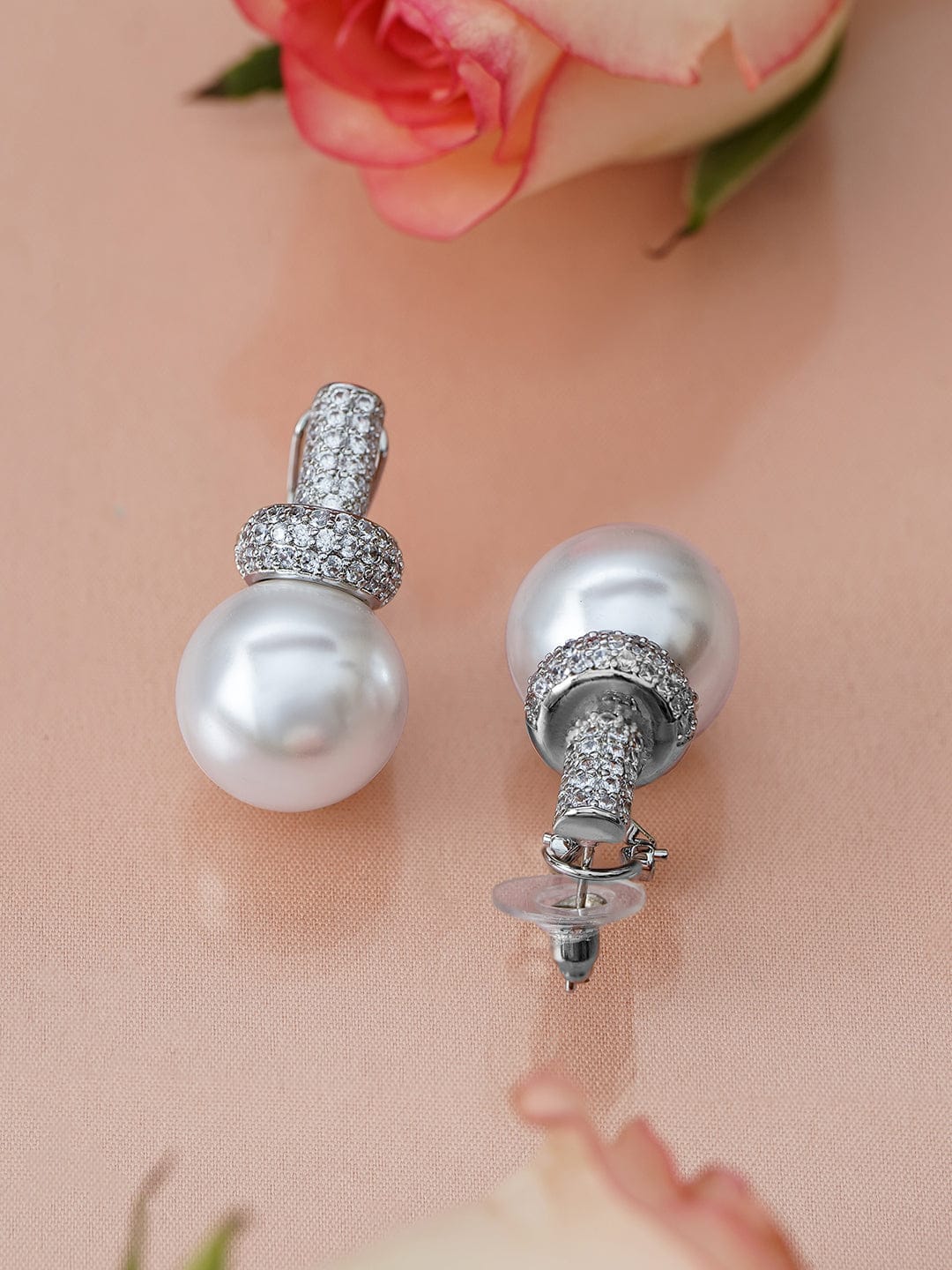 Minimal Grace American Diamond Zirconia Pearl Drop Earrings Earrings