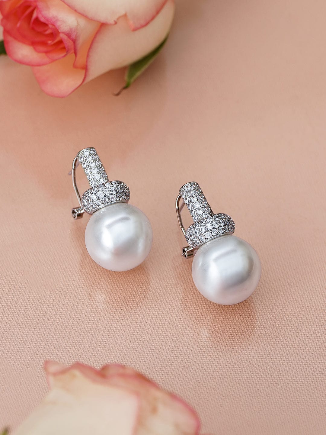 Minimal Grace American Diamond Zirconia Pearl Drop Earrings Earrings