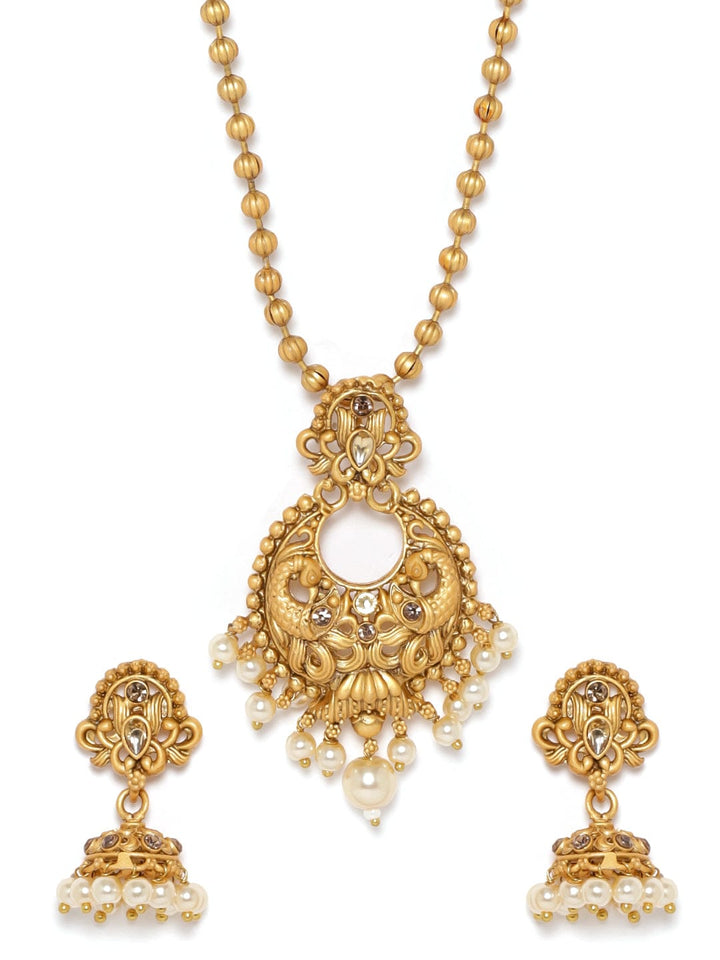 Minimalist Gold-Toned Necklace Set with Dainty White Beads Jewellery Sets