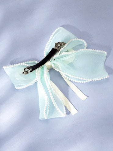 Mint organza bow with pearl detailed stunning hair clip Hair Accessory