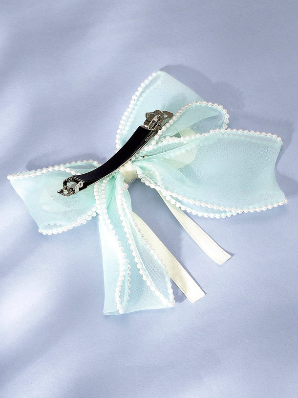 Mint organza bow with pearl detailed stunning hair clip Hair Accessory