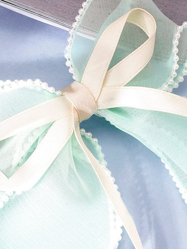 Mint organza bow with pearl detailed stunning hair clip Head Jewellery
