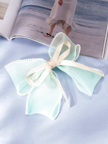 Mint organza bow with pearl detailed stunning hair clip Head Jewellery