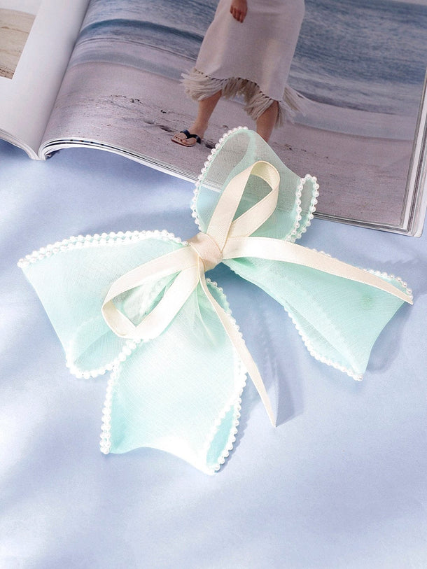 Mint organza bow with pearl detailed stunning hair clip Head Jewellery