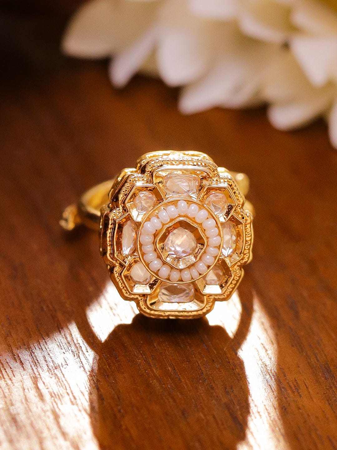 Mist of Kundan & Pearls Ring Rings