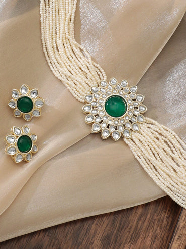 Multiple White Beaded Chains Pendant Choker Set Jewellery Sets