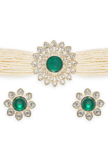 Multiple White Beaded Chains Pendant Choker Set Jewellery Sets