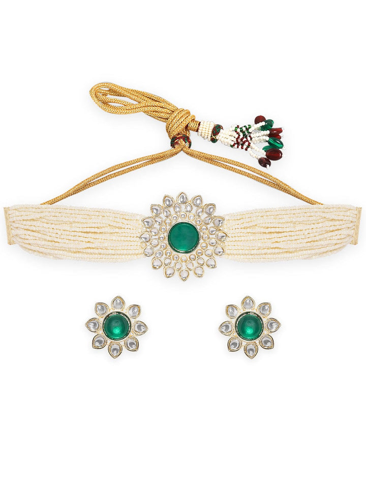 Multiple White Beaded Chains Pendant Choker Set Jewellery Sets