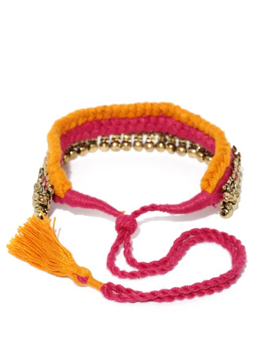 Rubans Oxidised Silver-Toned Orange Kerala Choker Necklace