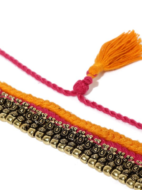 Rubans Oxidised Silver-Toned Orange Kerala Choker Necklace