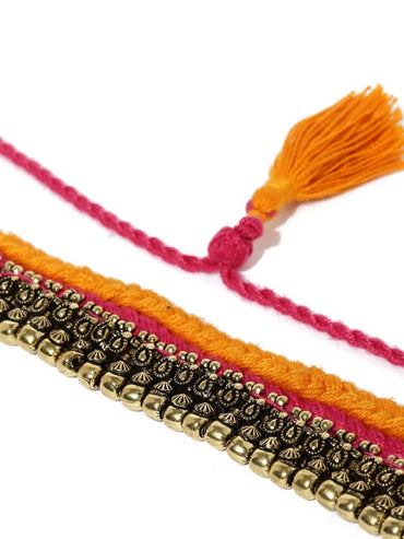 Rubans Oxidised Silver-Toned Orange Kerala Choker Necklace