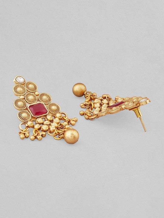 Rubans 22K Gold Plated Ruby Red & White Kundan Studded Choker Jewellery Set with Golden Beads