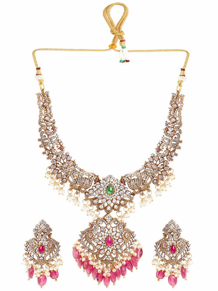 Opulent Allure 22K Gold-Plated AD Pearl Beaded Jewelry Set Jewellery Sets