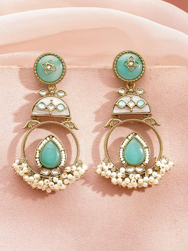 Opulent Blue Hues Pearly Danglers Earrings
