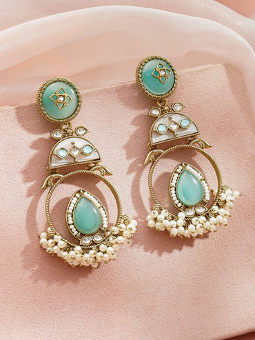 Opulent Blue Hues Pearly Danglers Earrings