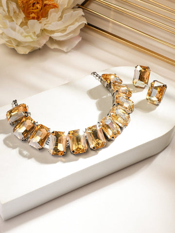 Orange Crystal Studded Necklace Set Jewellery Set