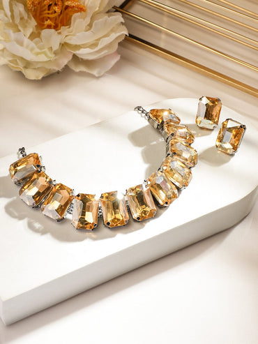 Orange Crystal Studded Necklace Set Jewellery Set