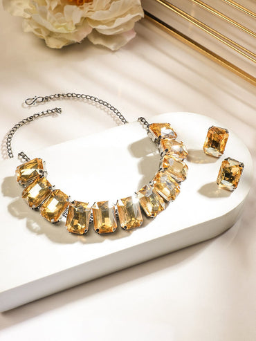 Orange Crystal Studded Necklace Set Jewellery Set