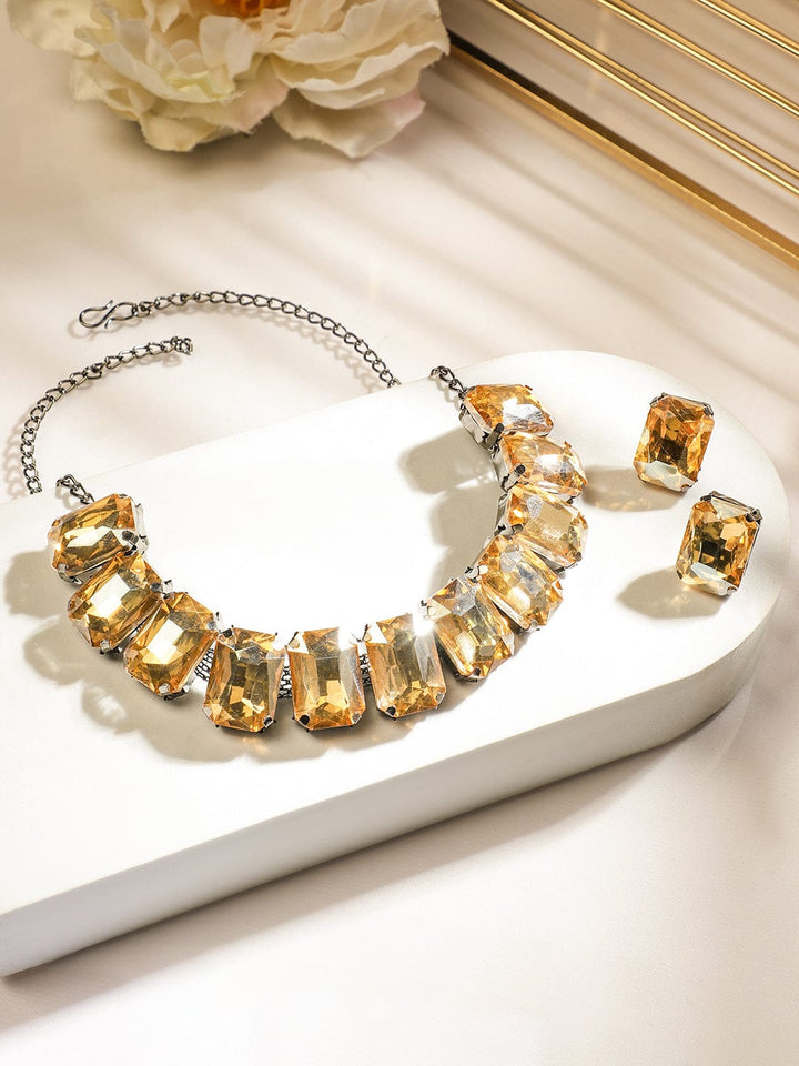 Orange Crystal Studded Necklace Set Jewellery Set