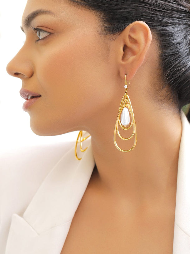 Oval Outline Earrings with Pearl Accent Earrings