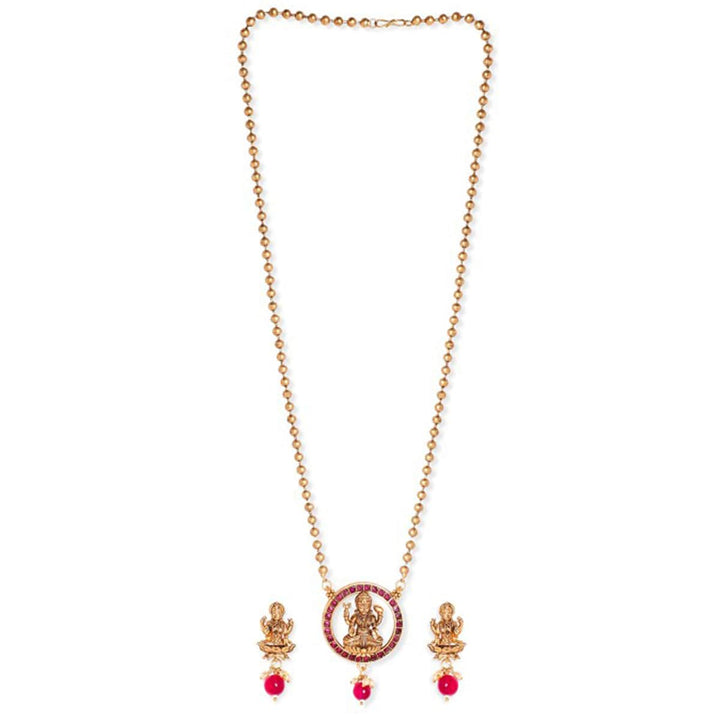 Oxidized Gold plated kemp studded goddess motif temple Pendant Necklace Set Jewellery Set